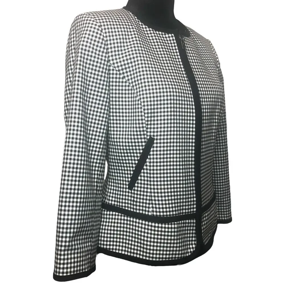 Calvin Klein Black and White Gingham Blazer - Size 2
